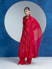 Red Embroided Kurta and Pant Set