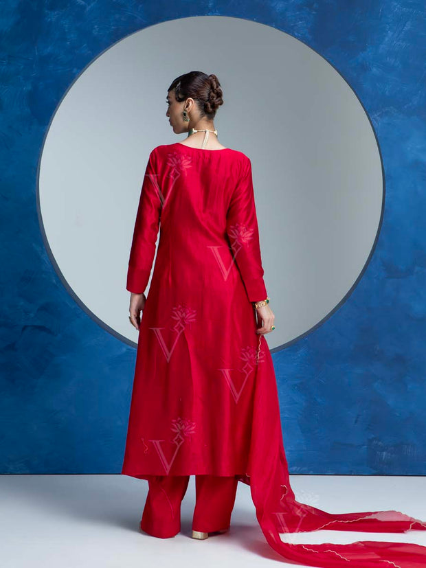 Red Embroided Kurta and Pant Set