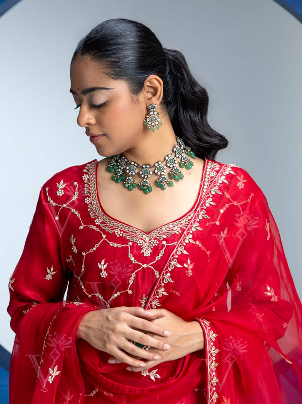 Red Embroided Kurta and Pant Set