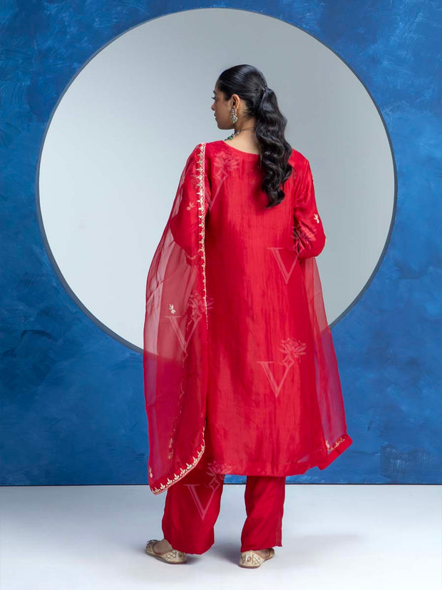 Red Embroided Kurta and Pant Set