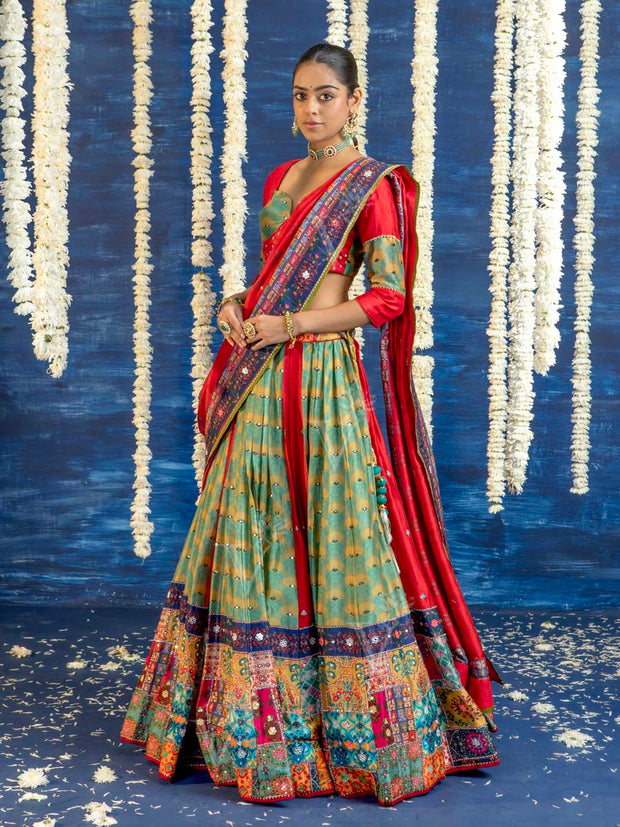 Multi Color Vasansi Silk Embroided Lehenga Set