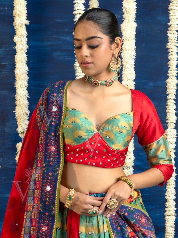 Multi Color Vasansi Silk Embroided Lehenga Set