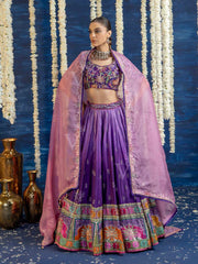 Violet Ombre Vasansi Silk Embroided Lehenga Set