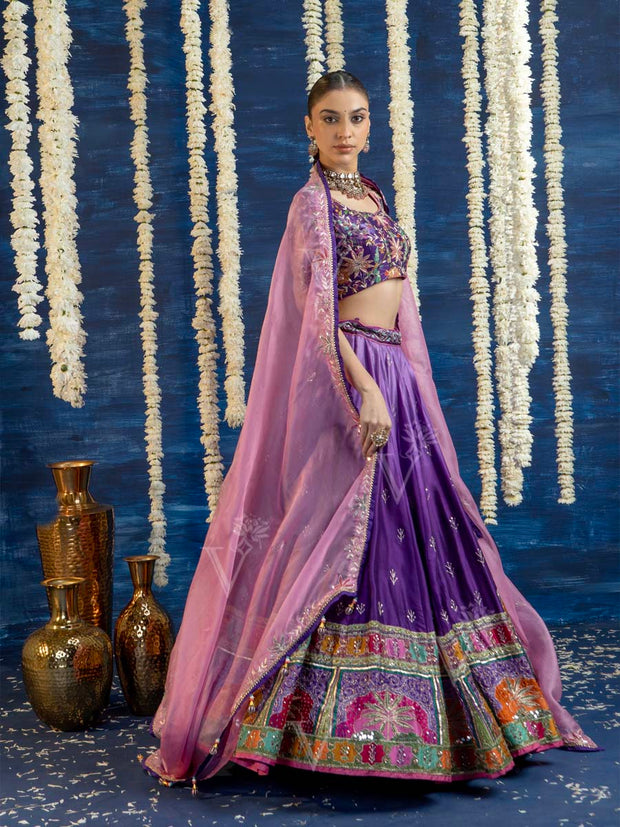 Violet Ombre Vasansi Silk Embroided Lehenga Set