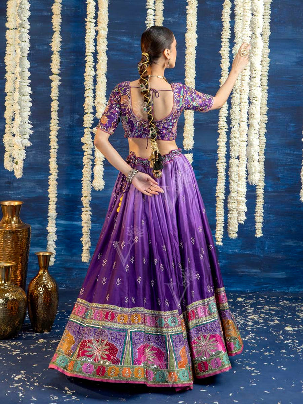 Violet Ombre Vasansi Silk Embroided Lehenga Set