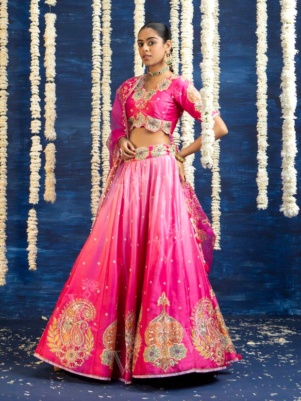 Pink Vasansi Silk Embroided Lehenga Set