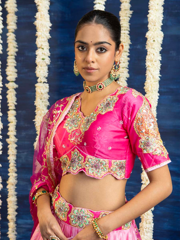Pink Vasansi Silk Embroided Lehenga Set