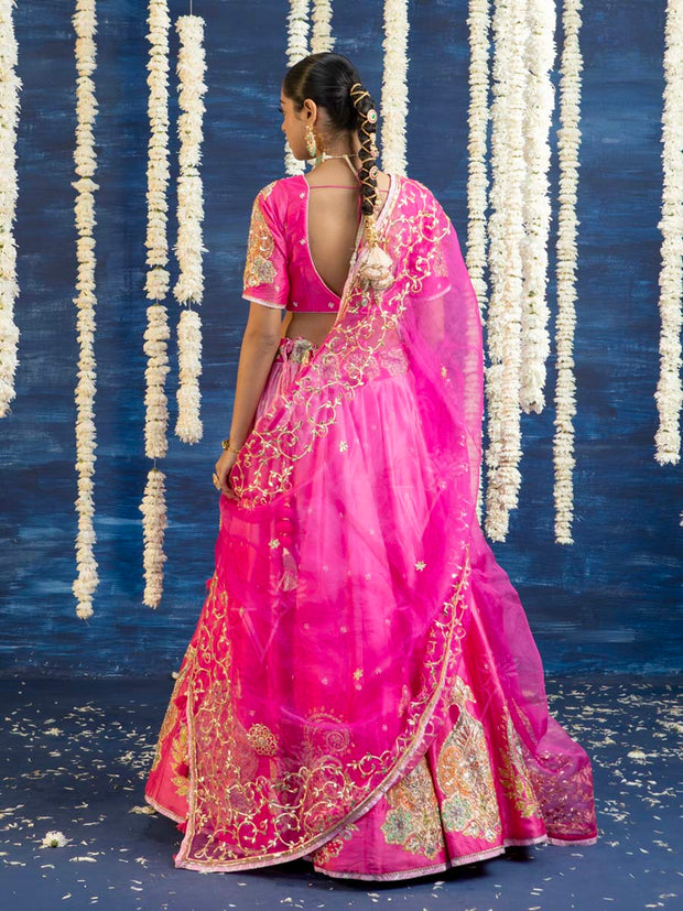Pink Vasansi Silk Embroided Lehenga Set