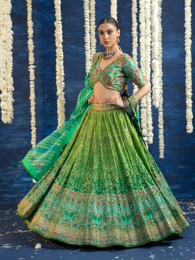 Green Vasansi Silk Embroided Lehenga Set