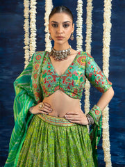 Green Vasansi Silk Embroided Lehenga Set