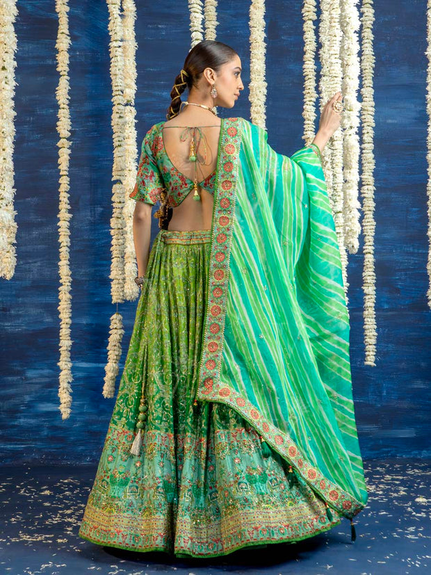 Green Vasansi Silk Embroided Lehenga Set