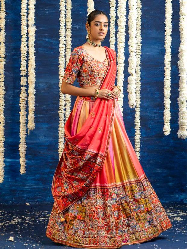 Multi Color Vasansi Silk Embroided Lehenga Set