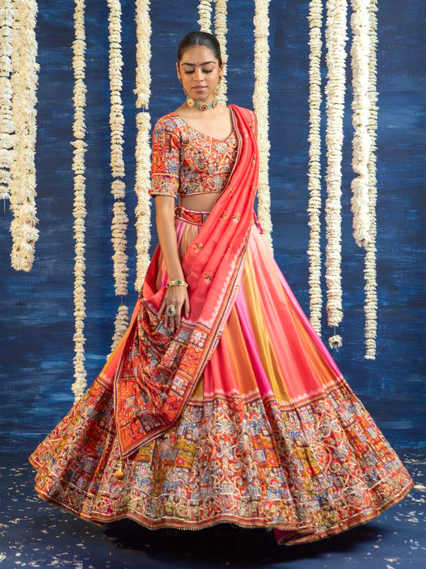 Multi Color Vasansi Silk Embroided Lehenga Set