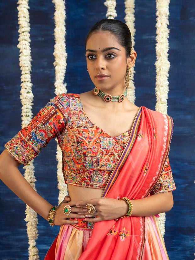 Multi Color Vasansi Silk Embroided Lehenga Set