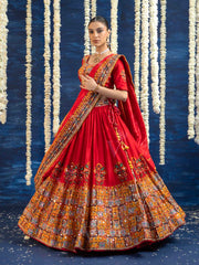 Red Vasansi Silk Embroided Lehenga Set