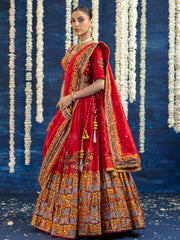 Red Vasansi Silk Embroided Lehenga Set