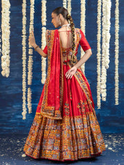 Red Vasansi Silk Embroided Lehenga Set
