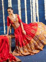 Red Vasansi Silk Embroided Lehenga Set