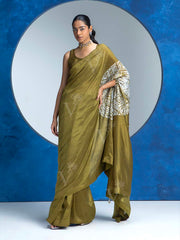 Olive Green Vasansi Silk Saree