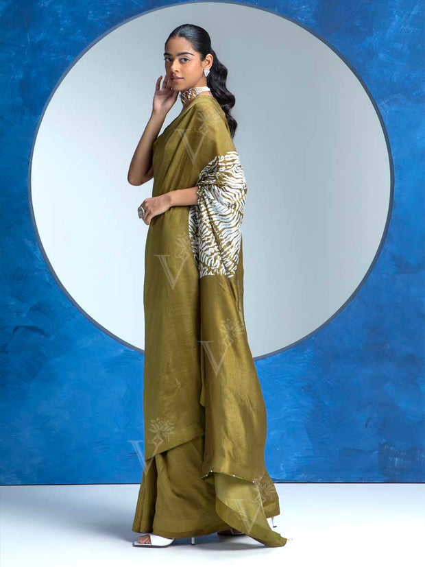 Olive Green Vasansi Silk Saree