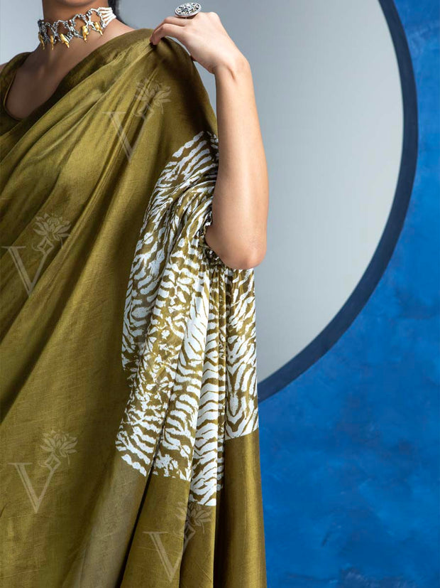 Olive Green Vasansi Silk Saree