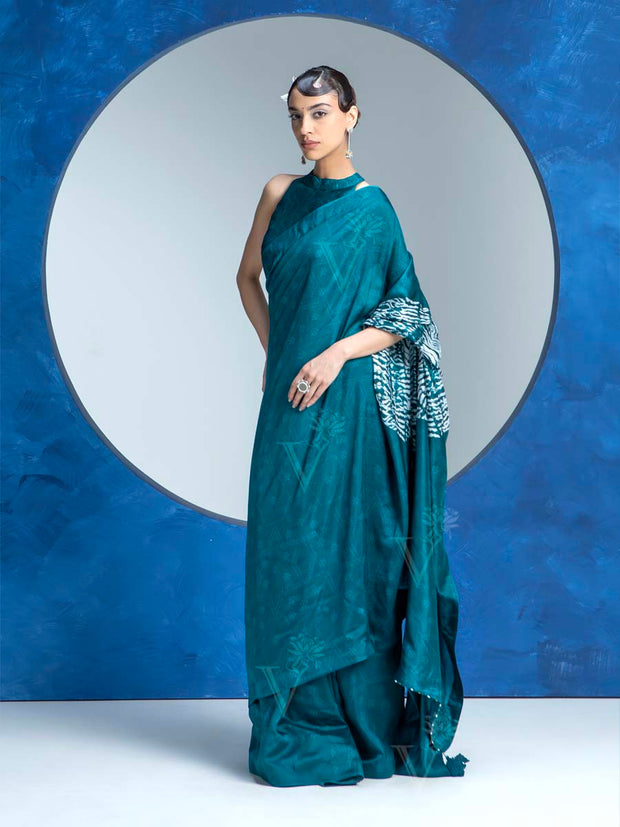 Teal Blue Vasansi Silk Saree