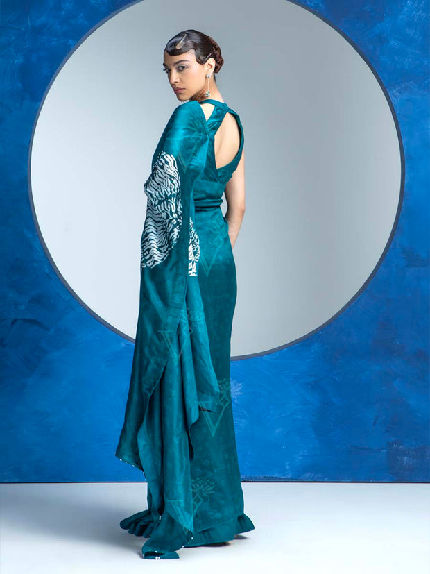 Teal Blue Vasansi Silk Saree
