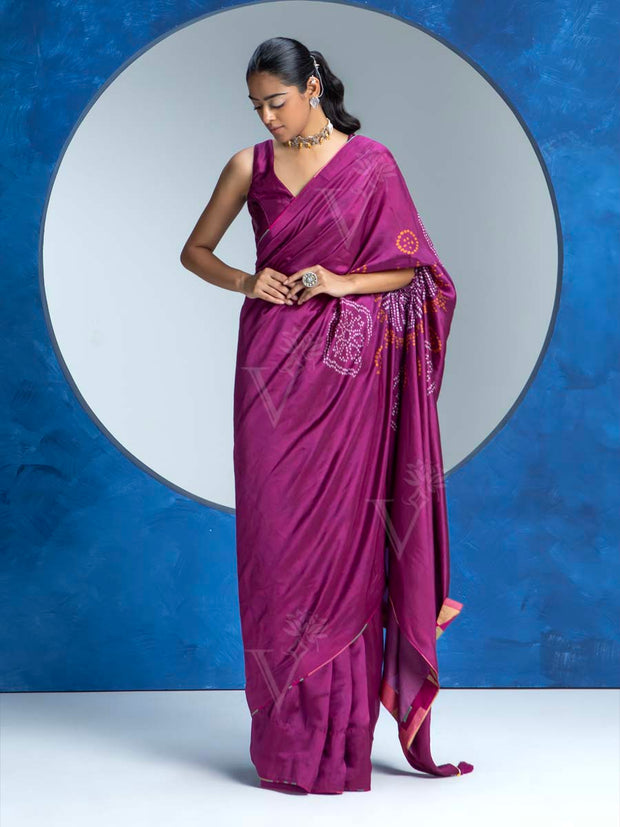 Magenta Pink Vasansi Silk Bandhani Saree