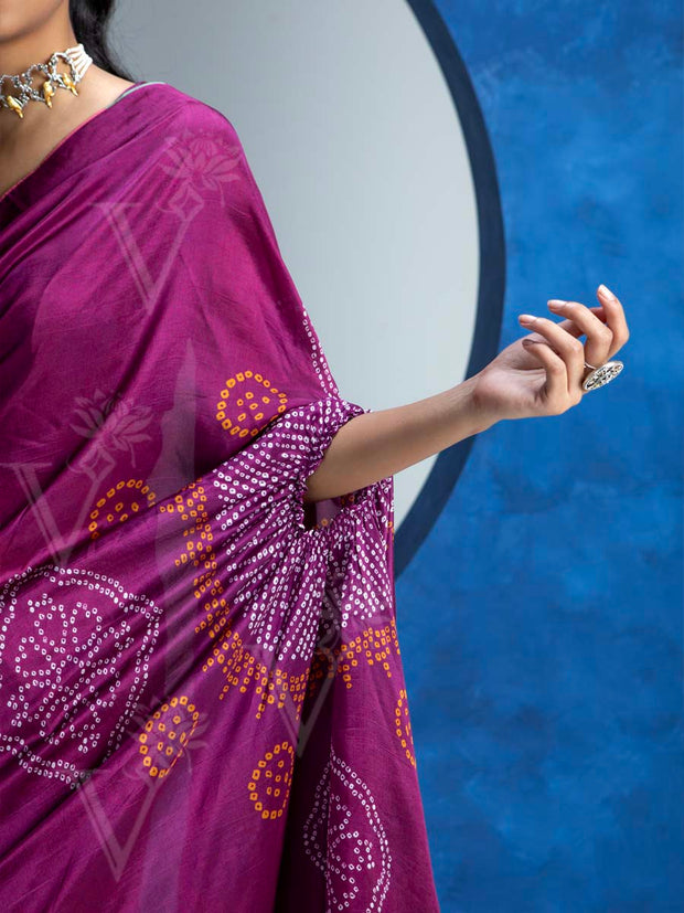 Magenta Pink Vasansi Silk Bandhani Saree