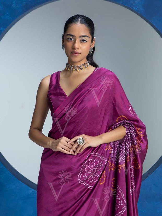 Magenta Pink Vasansi Silk Bandhani Saree