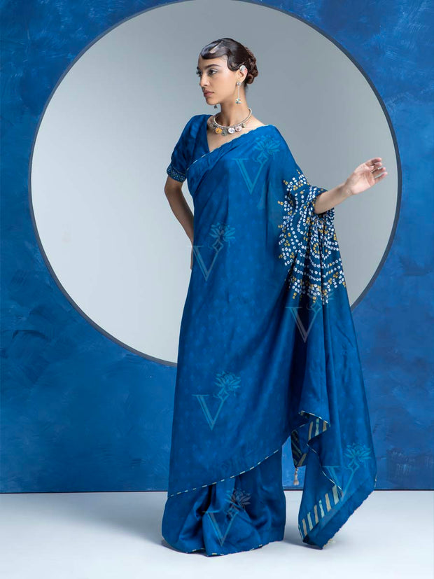 Indigo Blue Vasansi Silk Bandhani Saree