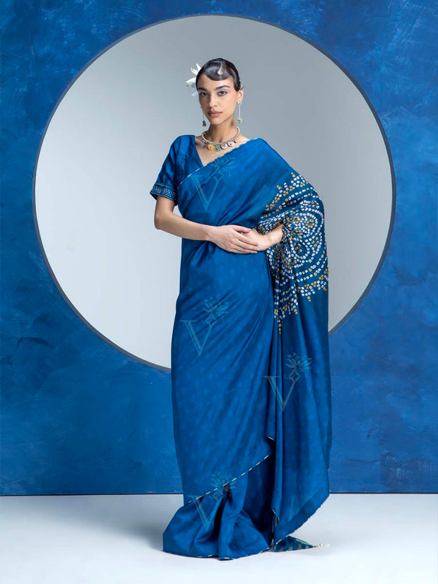 Indigo Blue Vasansi Silk Bandhani Saree