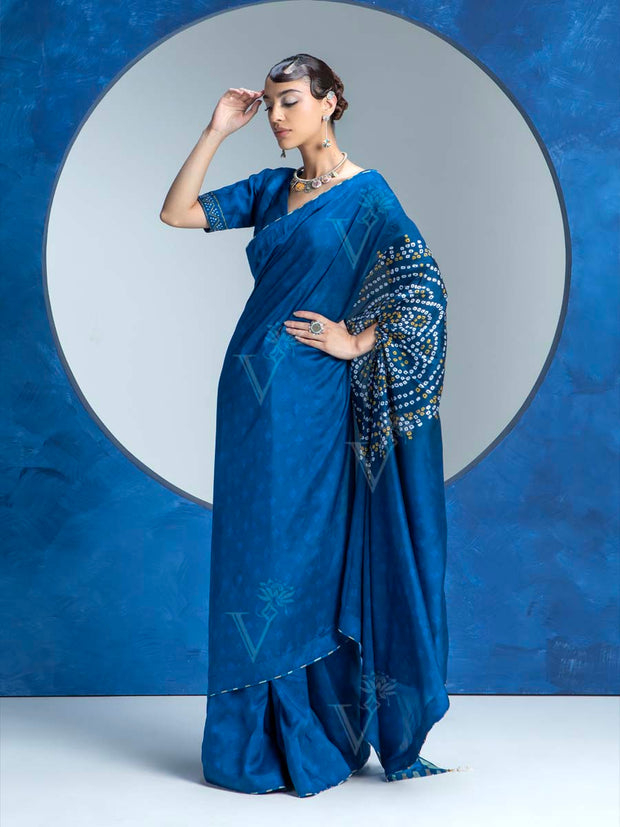 Indigo Blue Vasansi Silk Bandhani Saree