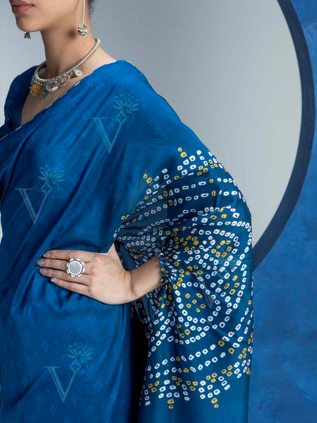 Indigo Blue Vasansi Silk Bandhani Saree