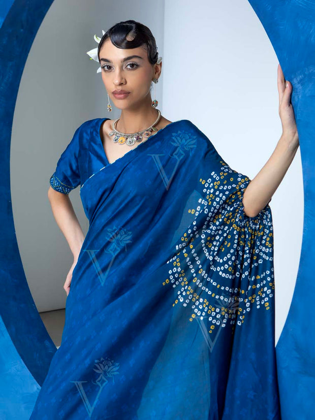 Indigo Blue Vasansi Silk Bandhani Saree