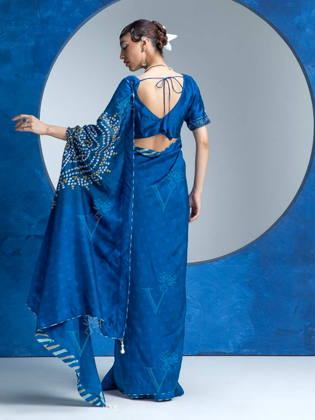 Indigo Blue Vasansi Silk Bandhani Saree