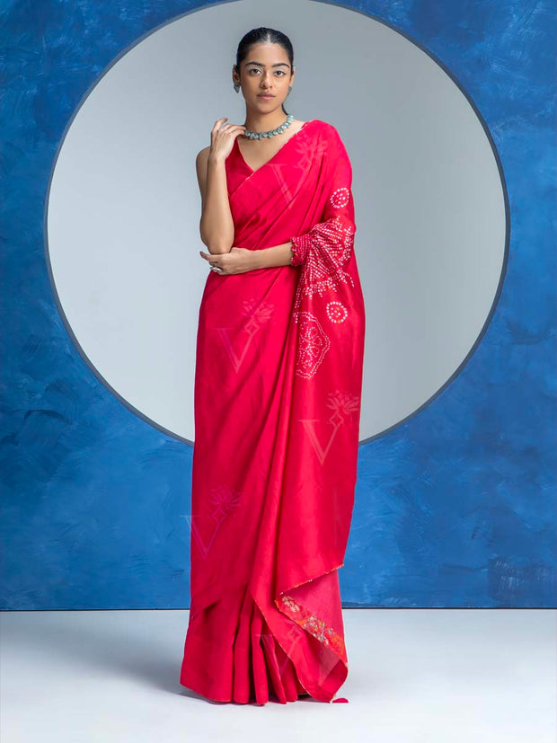 Red Vasansi Silk Bandhani Saree