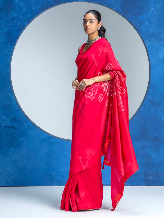 Red Vasansi Silk Bandhani Saree