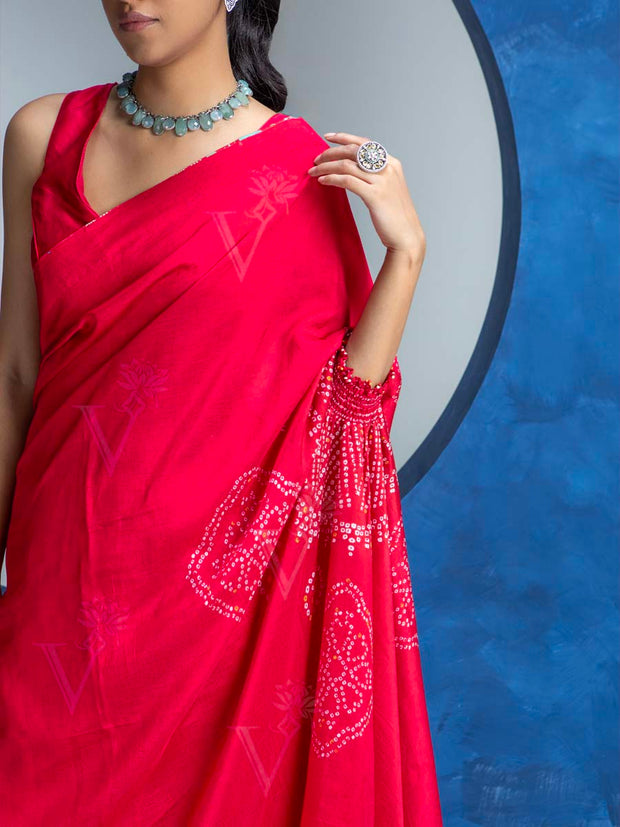 Red Vasansi Silk Bandhani Saree
