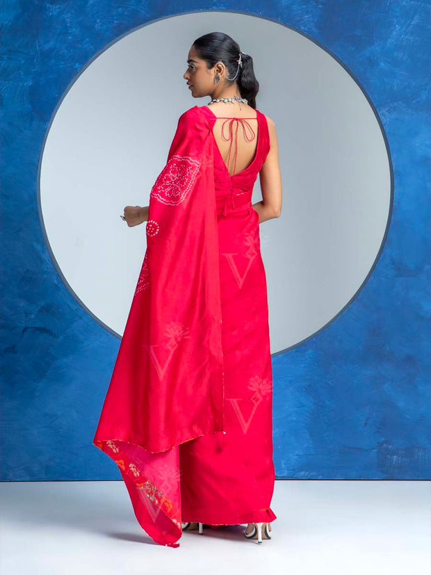 Red Vasansi Silk Bandhani Saree