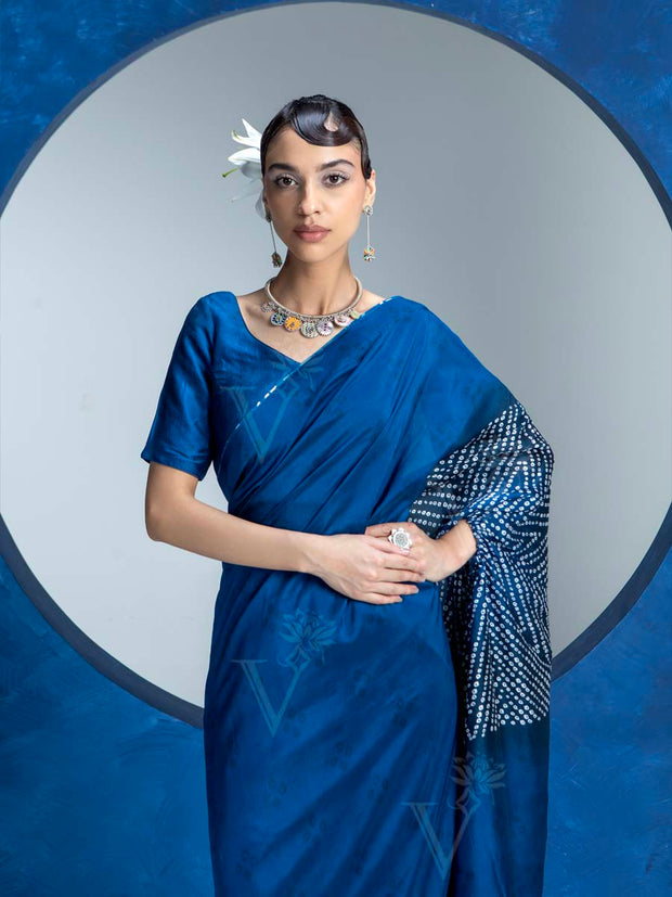 Indigo BlueVasansi Silk Bandhani Saree