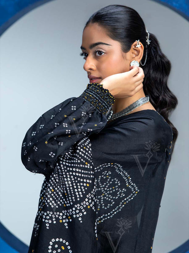 Black Vasansi Silk Bandhani Saree