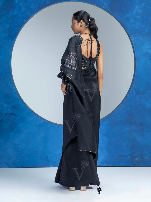 Black Vasansi Silk Bandhani Saree