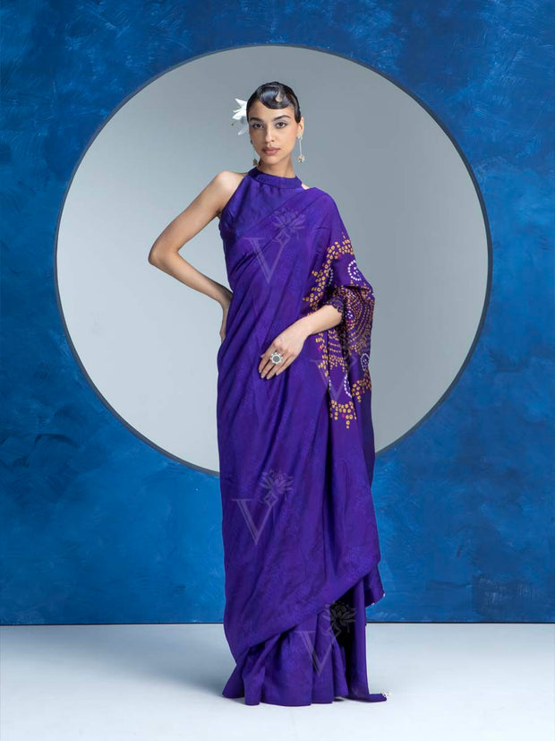 Violet Vasansi Silk Bandhani Saree