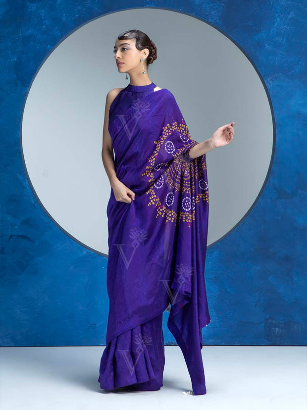Violet Vasansi Silk Bandhani Saree