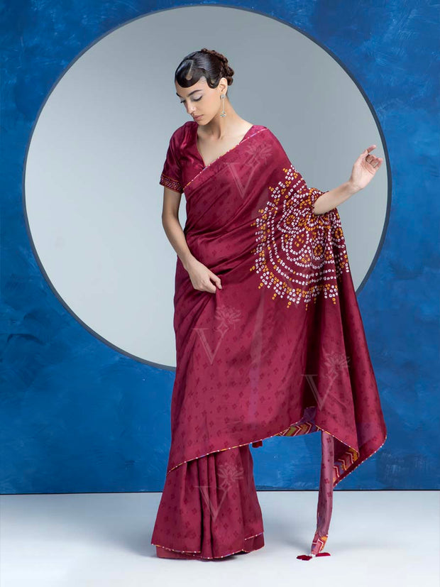 MaroonVasansi Silk Bandhani Saree