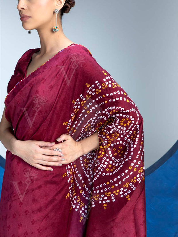 MaroonVasansi Silk Bandhani Saree