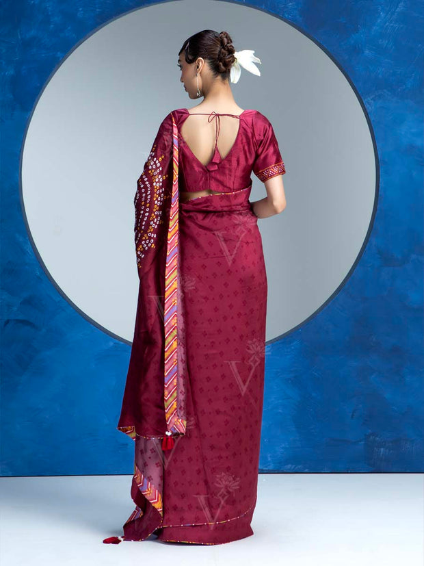 MaroonVasansi Silk Bandhani Saree