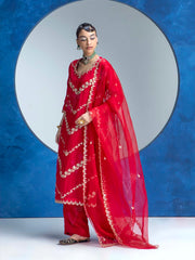 Red Embroided Kurta and Pant Set