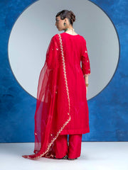 Red Embroided Kurta and Pant Set